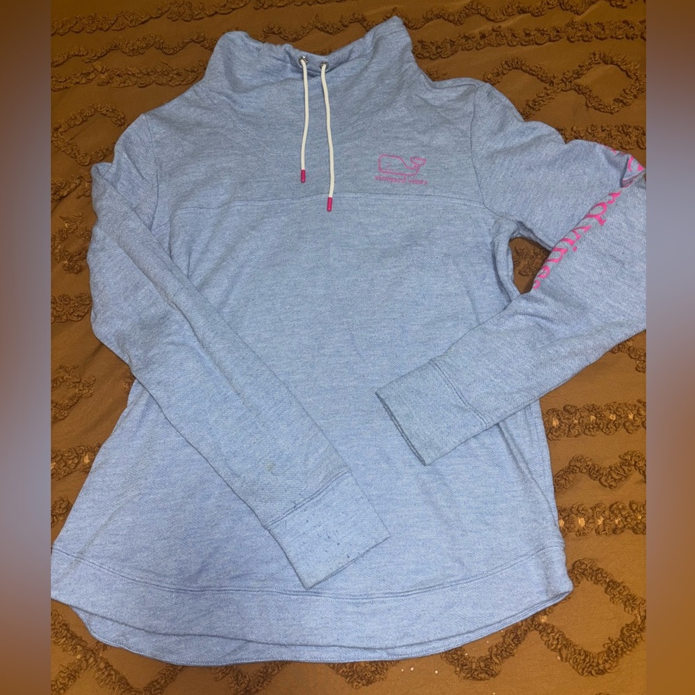 Vineyard Vines Blue Cowl Neck with Pink Logo